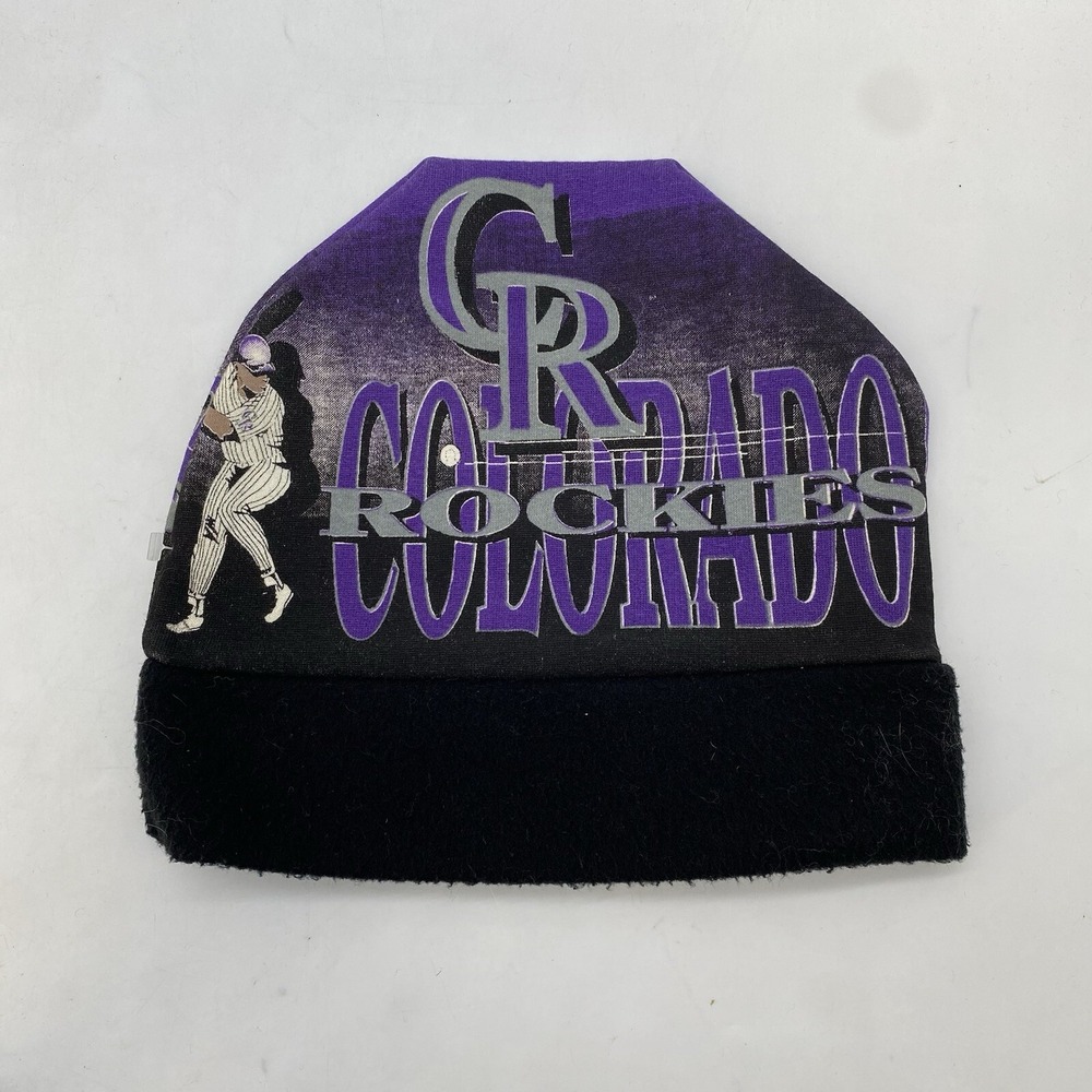 Vintage Colorado Rockies Beanie OSFA One Size Baclava Hat MLB Baseball Black AOP